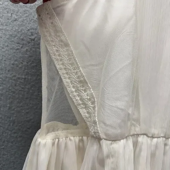 Abercrombie & Fitch Dress Womens Large Cream White Lace Floral Chiffon Midi - Picture 5 of 10